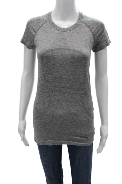 Lululemon Womens Gray Geometric Crew Neck T-Shirt Short Sleeve Nylon Size 6