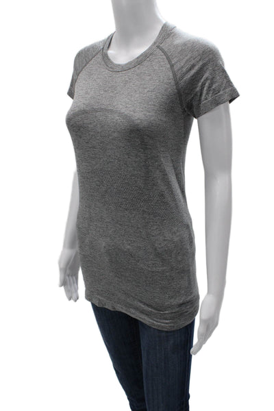 Lululemon Womens Gray Geometric Crew Neck T-Shirt Short Sleeve Nylon Size 6