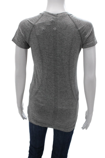 Lululemon Womens Gray Geometric Crew Neck T-Shirt Short Sleeve Nylon Size 6