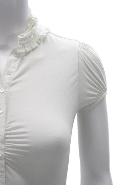 BCBGMAXAZRIA Women Basic Polo White Rayon Collared Short Sleeve Button Size 2XS