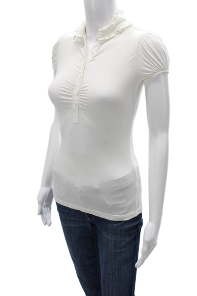 BCBGMAXAZRIA Women Basic Polo White Rayon Collared Short Sleeve Button Size 2XS