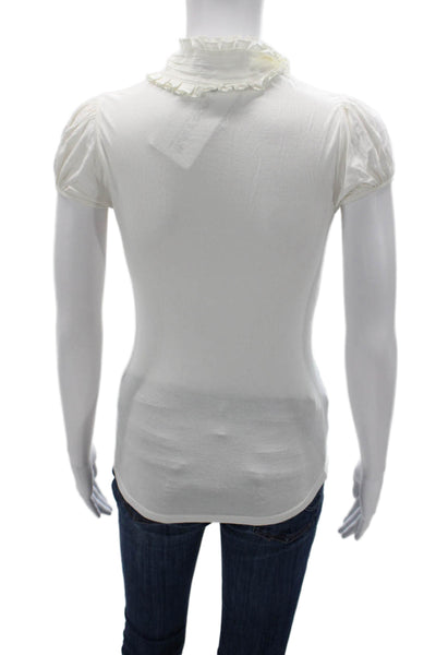 BCBGMAXAZRIA Women Basic Polo White Rayon Collared Short Sleeve Button Size 2XS