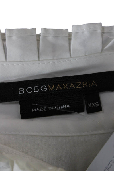 BCBGMAXAZRIA Women Basic Polo White Rayon Collared Short Sleeve Button Size 2XS