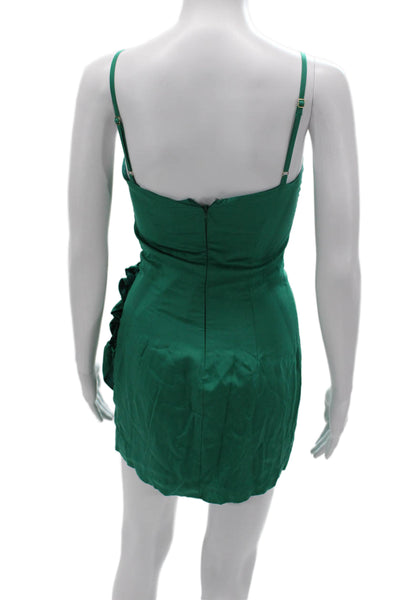 Lovers + Friends Women Mini Tencel Square Neck Short Green Dress Size 2XS