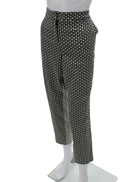 Lela Rose Women Cropped Geometric Cotton Pants Black Zip Size 14