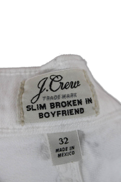 J Crew Women Boyfriend Jeans White Cotton Button Inseam 28 Size 32