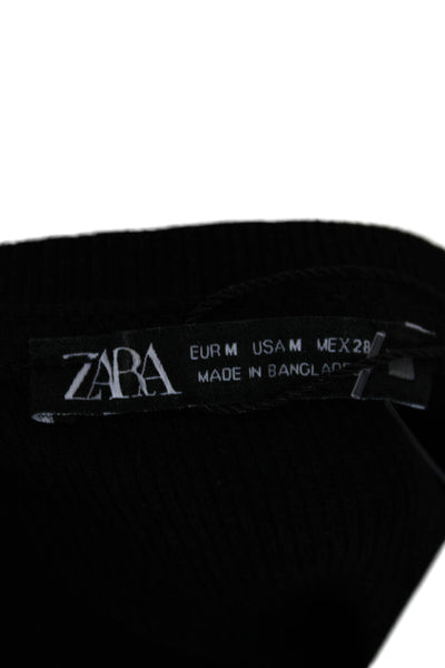 Zara Womens T-Shirt Dress Black Cotton Short Sleeve Crew Neck Size M