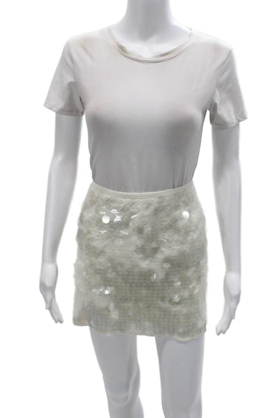 Zara Women Straight Pencil Mini White Polyester Skirt Size L