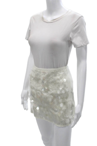 Zara Women Straight Pencil Mini White Polyester Skirt Size L