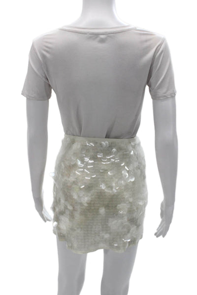 Zara Women Straight Pencil Mini White Polyester Skirt Size L