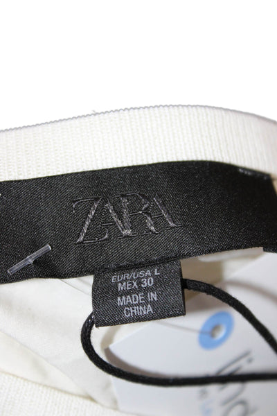 Zara Women Straight Pencil Mini White Polyester Skirt Size L