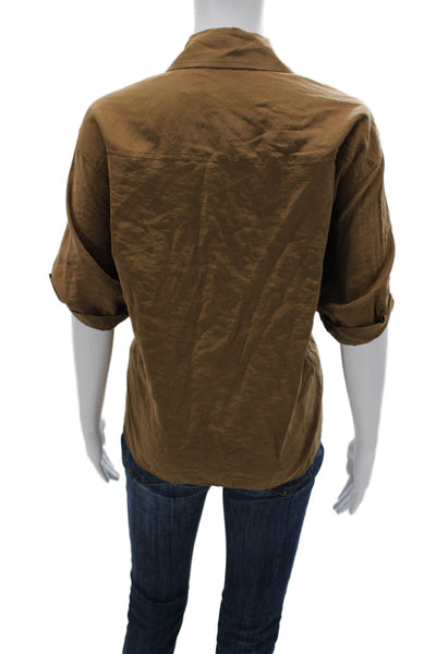 Zara Women Basic Button-Up Collared Modal Brown 3/4 Sleeve Top Size S