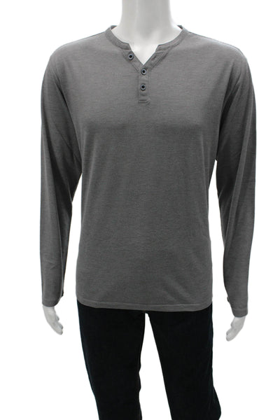 Robert Barakett Mens Long Sleeve Striped Henley Shirt Gray Size XL