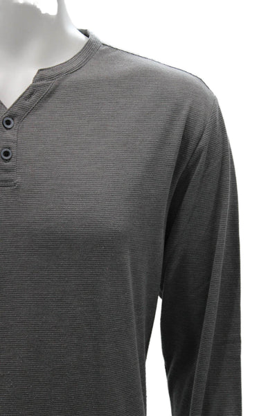 Robert Barakett Mens Long Sleeve Striped Henley Shirt Gray Size XL