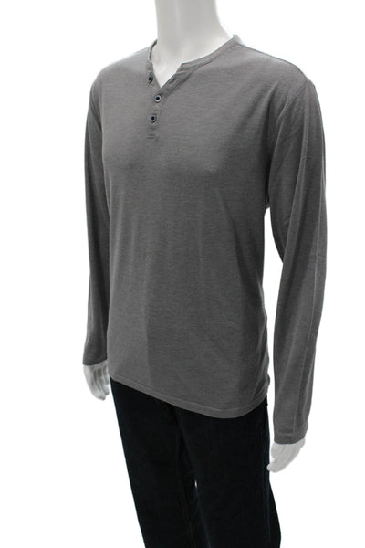 Robert Barakett Mens Long Sleeve Striped Henley Shirt Gray Size XL