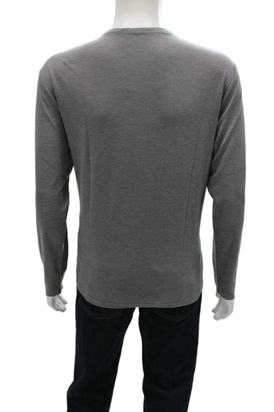 Robert Barakett Mens Long Sleeve Striped Henley Shirt Gray Size XL