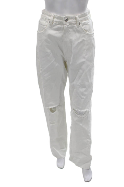 Zara Women Straight Jeans White High Rise 100% Cotton Size 24