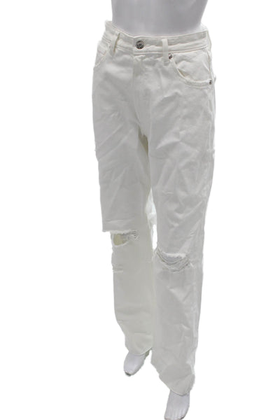 Zara Women Straight Jeans White High Rise 100% Cotton Size 24