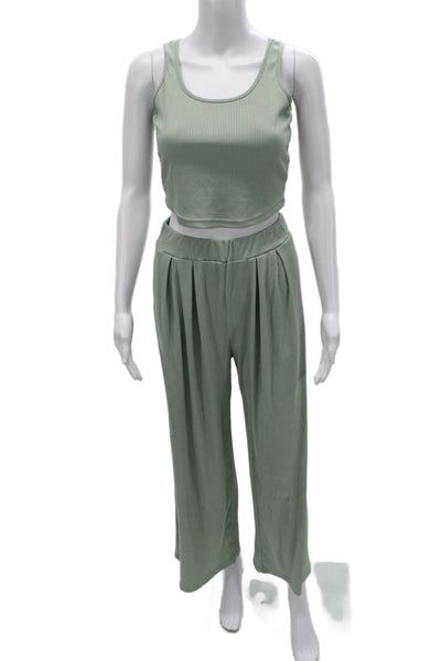 Ekouaer Women Striped Sleeveless Scoop Neck Pullover Set Green Size S