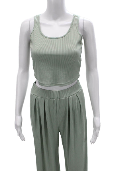 Ekouaer Women Striped Sleeveless Scoop Neck Pullover Set Green Size S