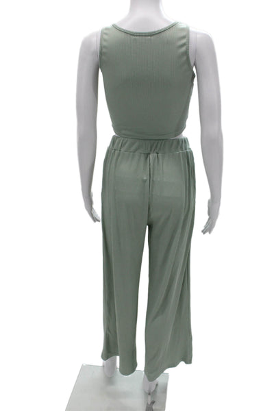 Ekouaer Women Striped Sleeveless Scoop Neck Pullover Set Green Size S