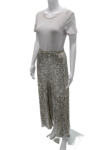 Nonchalant Label Women Straight Pencil Sequin Long Pull On Skirt Silver Size S