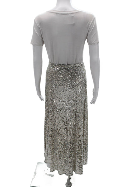 Nonchalant Label Women Straight Pencil Sequin Long Pull On Skirt Silver Size S