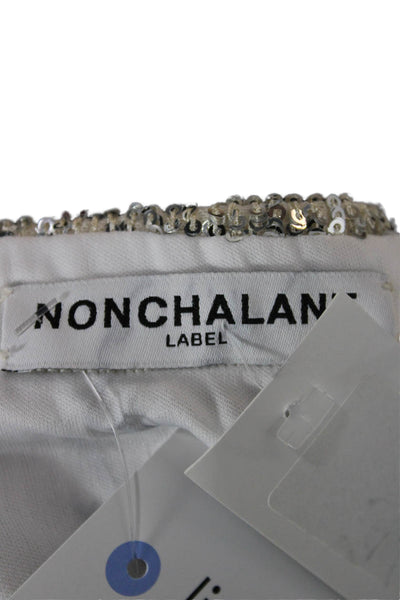Nonchalant Label Women Straight Pencil Sequin Long Pull On Skirt Silver Size S
