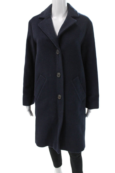 Gerard Darel Womens Overcoat Blue Wool Button Solid Long Sleeve Size 38