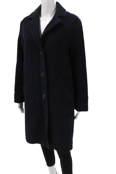 Gerard Darel Womens Overcoat Blue Wool Button Solid Long Sleeve Size 38