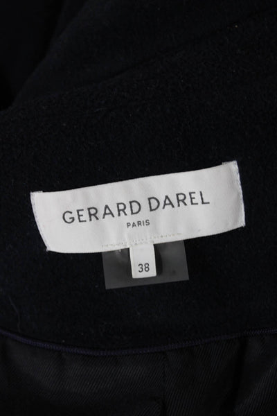 Gerard Darel Womens Overcoat Blue Wool Button Solid Long Sleeve Size 38