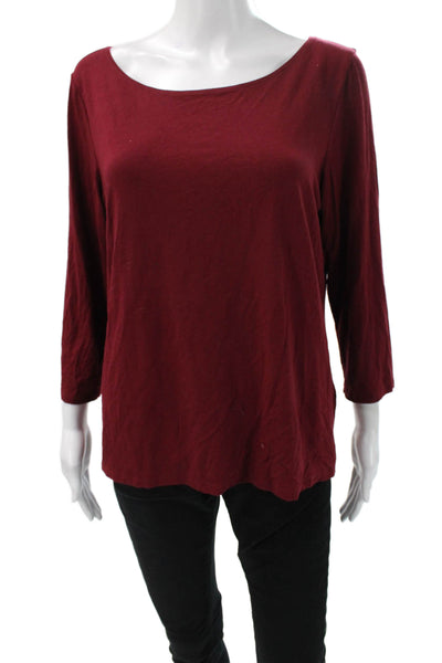 Eileen Fisher Womens Red Boat Neck Basic T-Shirt 3/4 Sleeve Rayon Size M