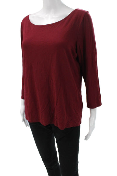 Eileen Fisher Womens Red Boat Neck Basic T-Shirt 3/4 Sleeve Rayon Size M