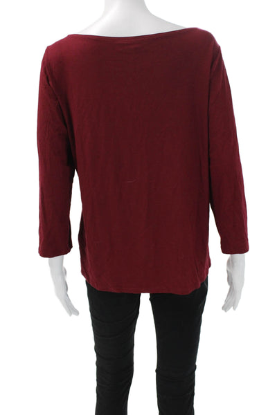 Eileen Fisher Womens Red Boat Neck Basic T-Shirt 3/4 Sleeve Rayon Size M