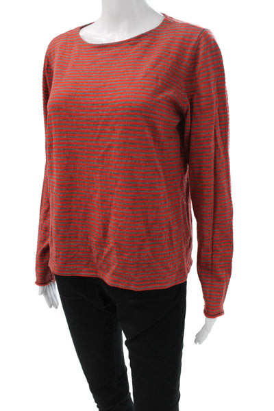 Eileen Fisher Womens Basic Merino Wool Striped Crew Long Sleeve T-Shirt Size M