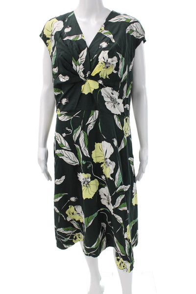 Classiques Entier Women Silk Floral V Neck Short Sleeve Wrap Dress Zip Size 16