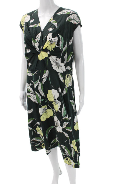 Classiques Entier Women Silk Floral V Neck Short Sleeve Wrap Dress Zip Size 16