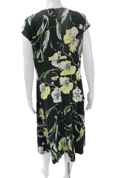 Classiques Entier Women Silk Floral V Neck Short Sleeve Wrap Dress Zip Size 16