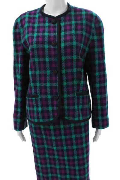 Pendleton Womens Skirt Suit Purple Wool Plaid Long Sleeve Size 14