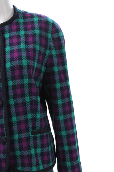 Pendleton Womens Skirt Suit Purple Wool Plaid Long Sleeve Size 14
