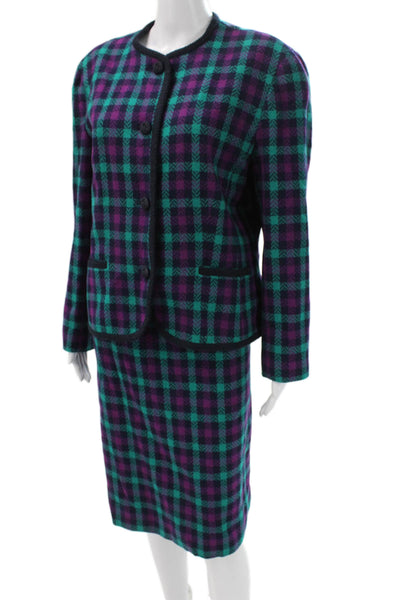 Pendleton Womens Skirt Suit Purple Wool Plaid Long Sleeve Size 14