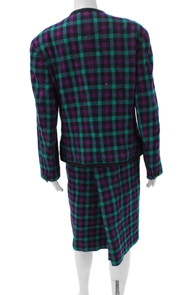 Pendleton Womens Skirt Suit Purple Wool Plaid Long Sleeve Size 14