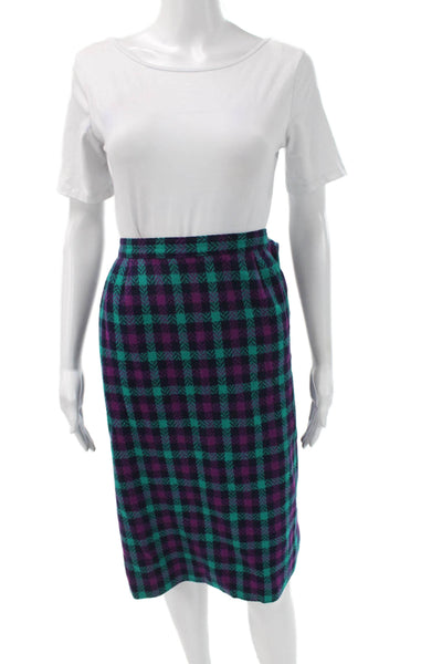 Pendleton Womens Skirt Suit Purple Wool Plaid Long Sleeve Size 14