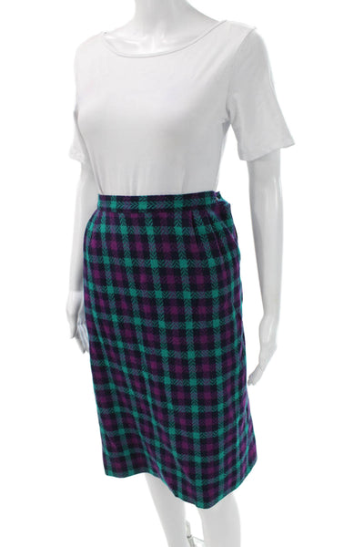 Pendleton Womens Skirt Suit Purple Wool Plaid Long Sleeve Size 14