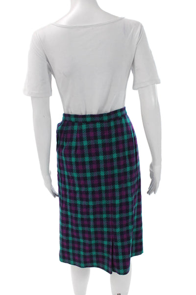 Pendleton Womens Skirt Suit Purple Wool Plaid Long Sleeve Size 14