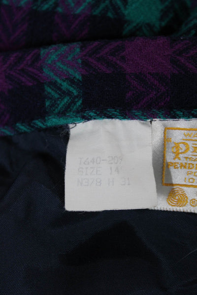 Pendleton Womens Skirt Suit Purple Wool Plaid Long Sleeve Size 14
