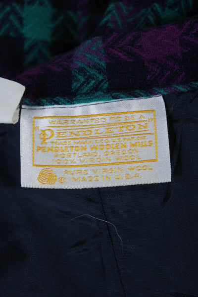 Pendleton Womens Skirt Suit Purple Wool Plaid Long Sleeve Size 14