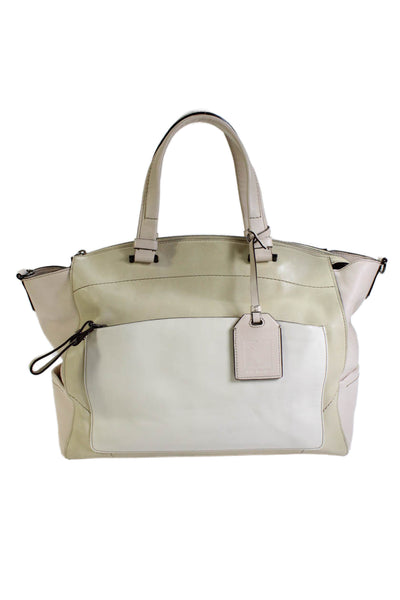 Reed Krakoff Womens Leather Color Block Tote Handbag Beige