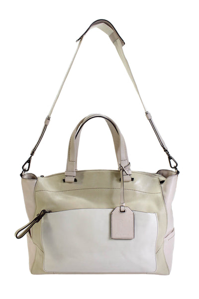 Reed Krakoff Womens Leather Color Block Tote Handbag Beige