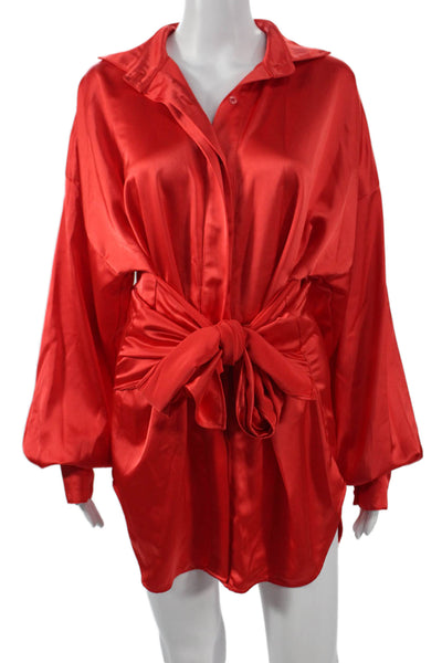 Nonchalant Label Women Red Collared Long Sleeve Shirt Dress Size S
